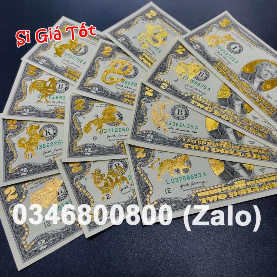 Tờ 2 Đô, 2 USD In Hình 12 Con Giáp Mạ Vàng 3D Kỷ Niệm Làm Quà Tặng, Sưu Tầm, Trang Trí để bóp ví ốp lưng điện thoại