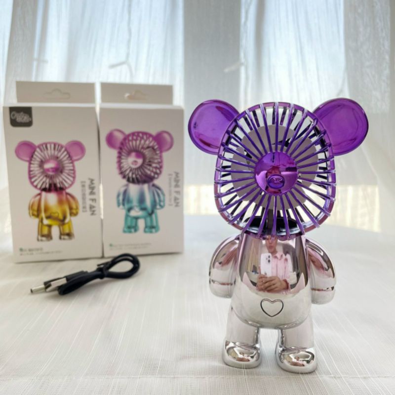 QUẠT GẤU BEARBRICK CẦM TAY TÍCH ĐIỆN HOTTREND 2022