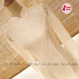 ÁO DÀI CƯỚI ÁO DÀI CÔ DÂU LỤA PHA REN 6 TÀ THIẾT KẾ CAO CẤP