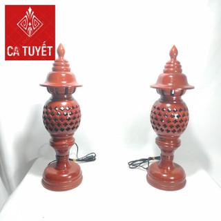 Bộ đèn thờ phong thủy gỗ hương đỏ chuẩn 100%-đã kè bóng thờ ảnh thật