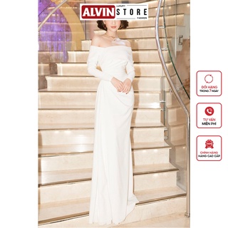 Đầm Dạ Hội Kiểu Hở Vai Tay Dài Nhún Eo Sang Trọng Alvin Store 0842