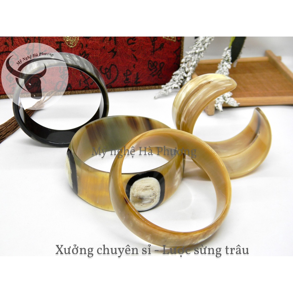 Vòng tay sừng trâu kiểu mới bản 2cm dày đẹp, hàng xuất Nhật dư