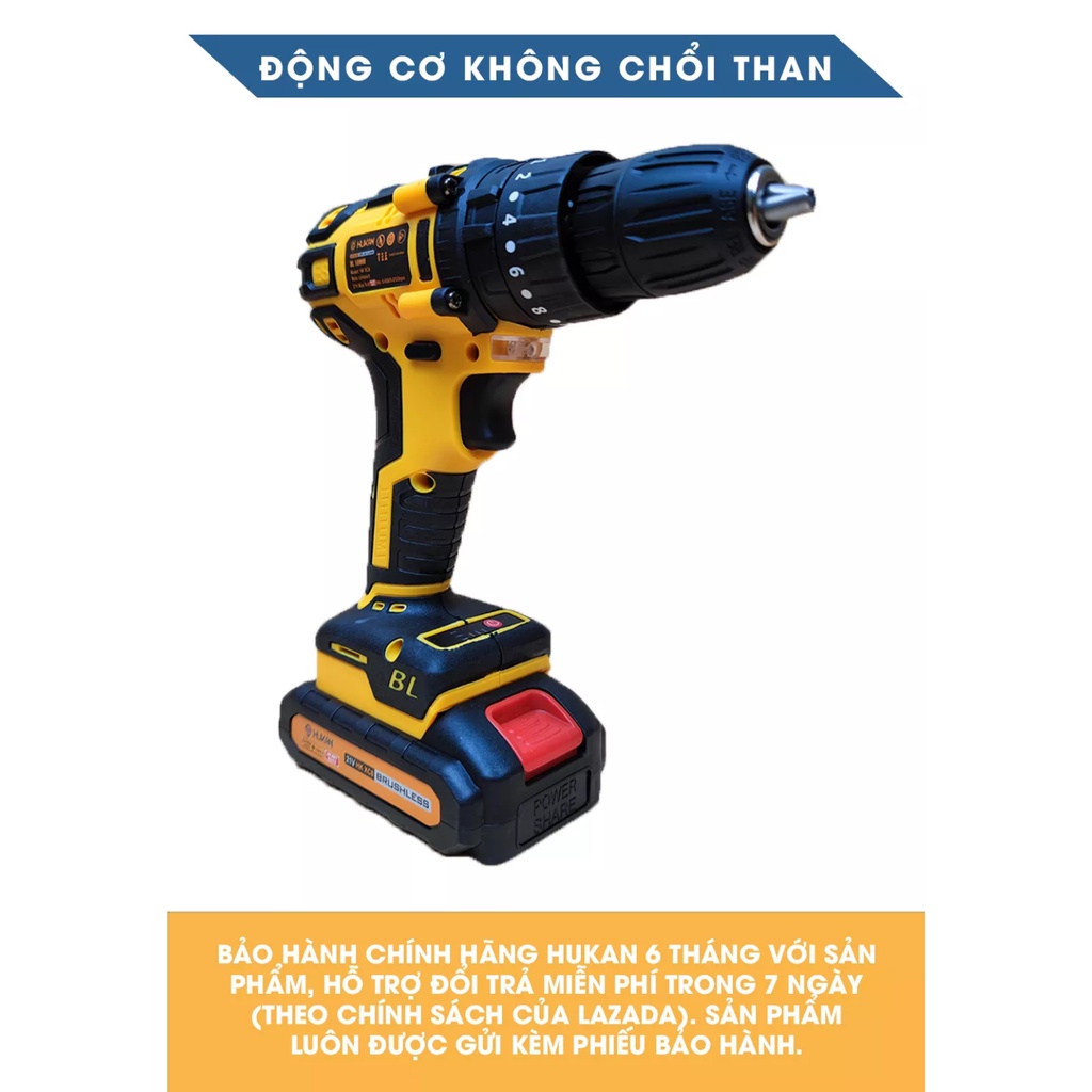 Máy khoan pin HUKAN HK - XC8 không chổi than 3 chức năng