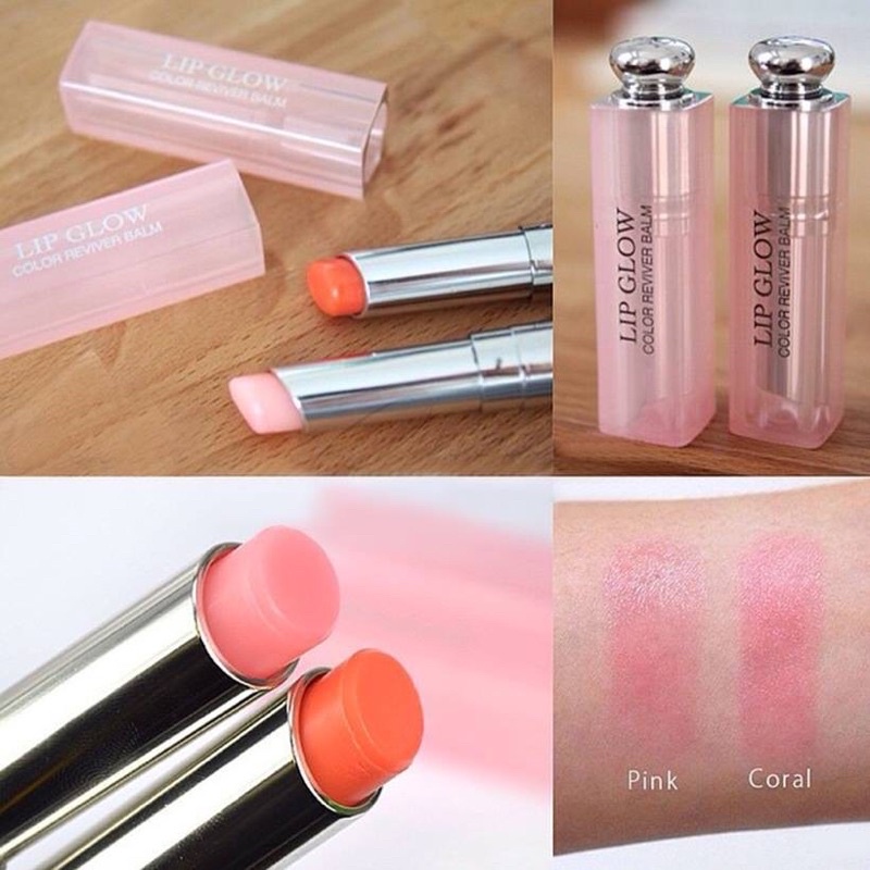 Set Son Dưỡng Môi Dior Addict Lip Glow 001 Pink Và 004 Coral