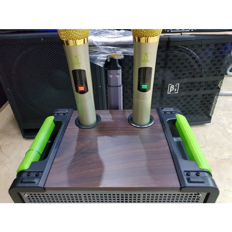 Loa kéo Karaoke Bluetooth SOK NE-338: Phiên bản 2022, Bass 25, Có 2 Micro không dây đi kèm