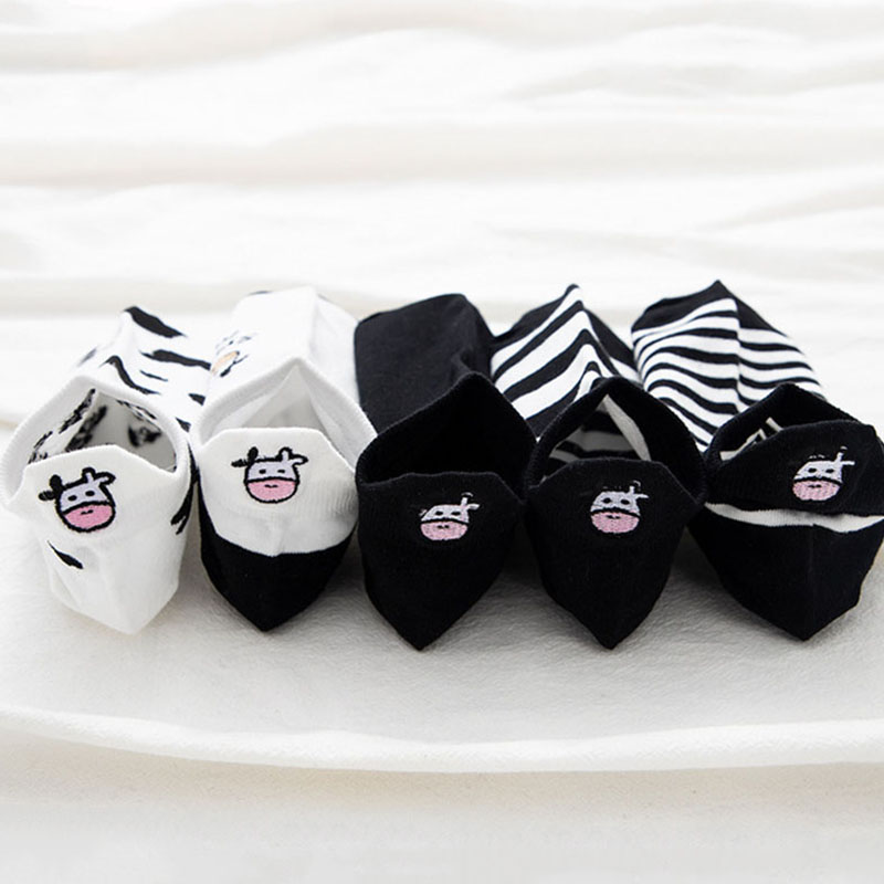 Vớ Ngắn In Kẻ Sọc/Họa Tiết Bò Sữa Hoạt Hình Thời Trang Xuân Hè Cho Nam