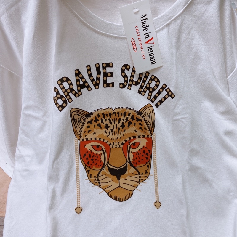 Áo phông cotton mặt hổ Áo thun phom thụng dáng rộng tay ngắn