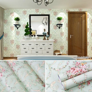 [mua3giam5k] Cuộn 10m giấy dán tường hoa văn xanh cổ điển