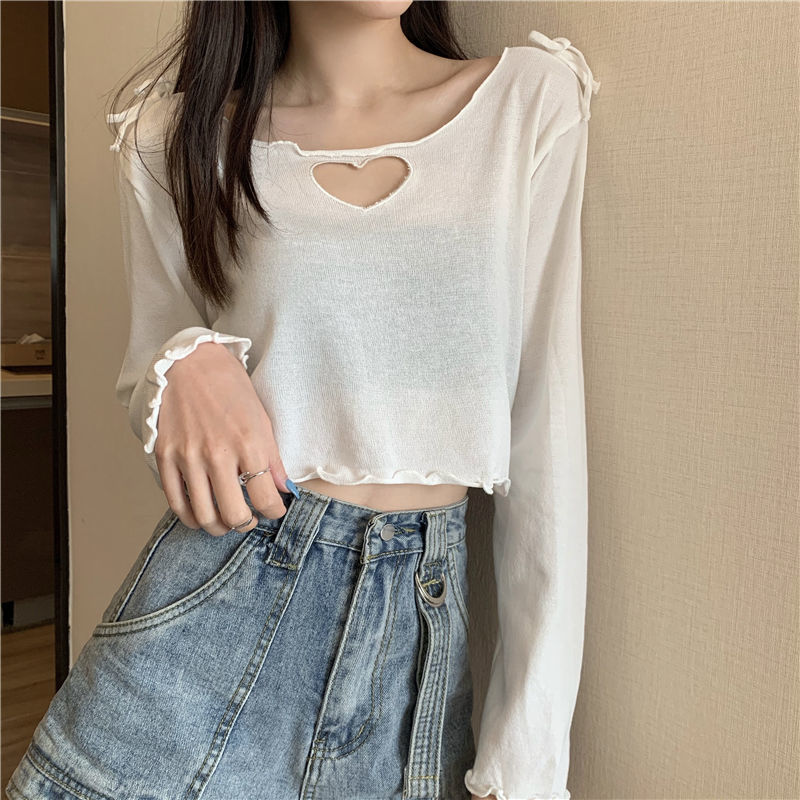 Áo Dệt Kim Tay Dài Phối Ren Phong Cách Hàn Quốc Thời Trang Nữ