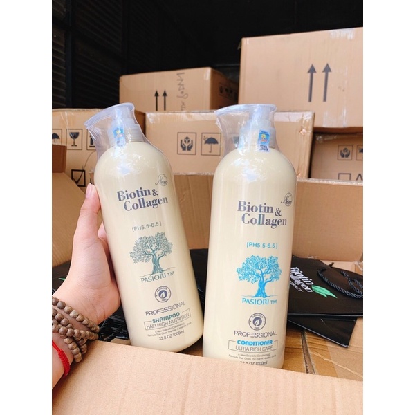Bộ dầu gội xả Biotin and collagen 1000ml siêu phục hồi, mềm mượt + kích thích mọc tóc