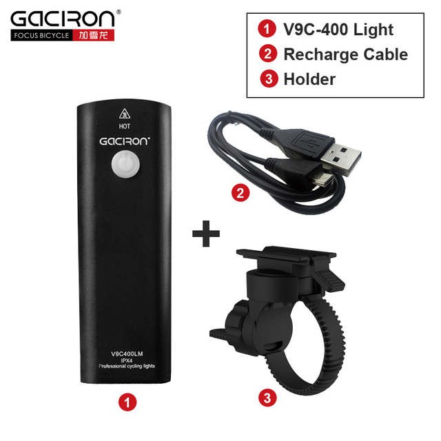 Đèn trước xe đạp sạc USB Gaciron VC9-400