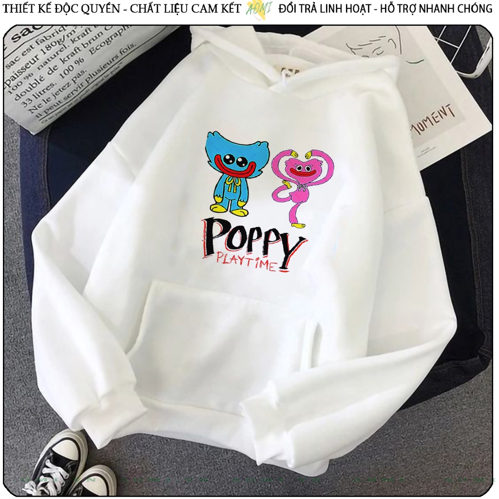 Áo khoác Nỉ Bông HOODIE Poppy Playtime Huggy Wuggy tay dài da cá mũ trùm đầu unisex full size AOMIVN