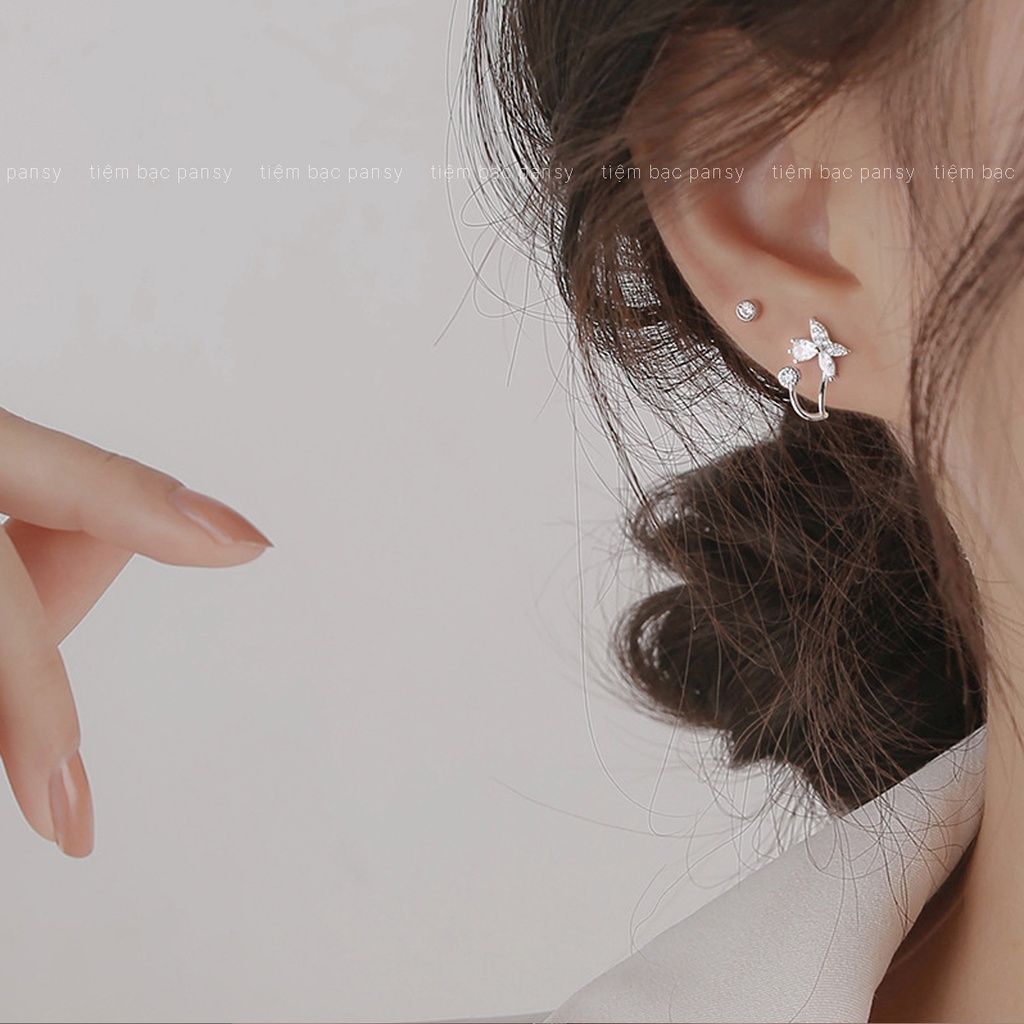 Bông tai bạc đeo vành tai cho nữ kiểu dáng cánh bướm, khuyên tai nữ bạc ta 925 sáng đẹp