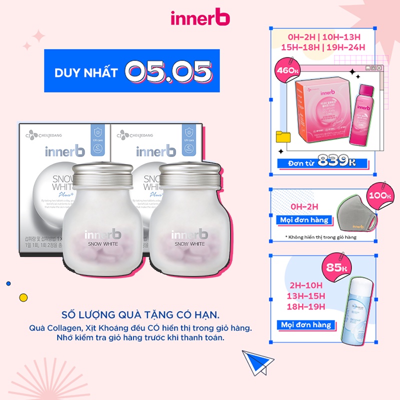 Combo 2 thực phẩm bảo vệ sức khỏe InnerB Snow White (56 viên x 2)