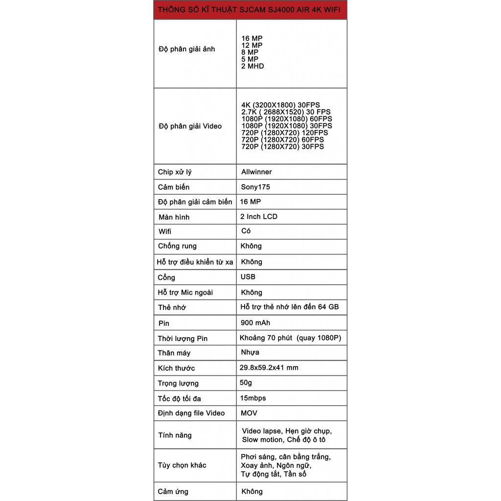 Camera Hành Trình SJCAM SJ4000 AIR 4K Wifi