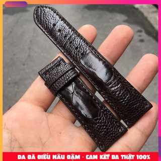 Dây đồng hồ da đà điểu vảy ngang màu nâu đậm đủ size cho nam (Trong lót da bò)
