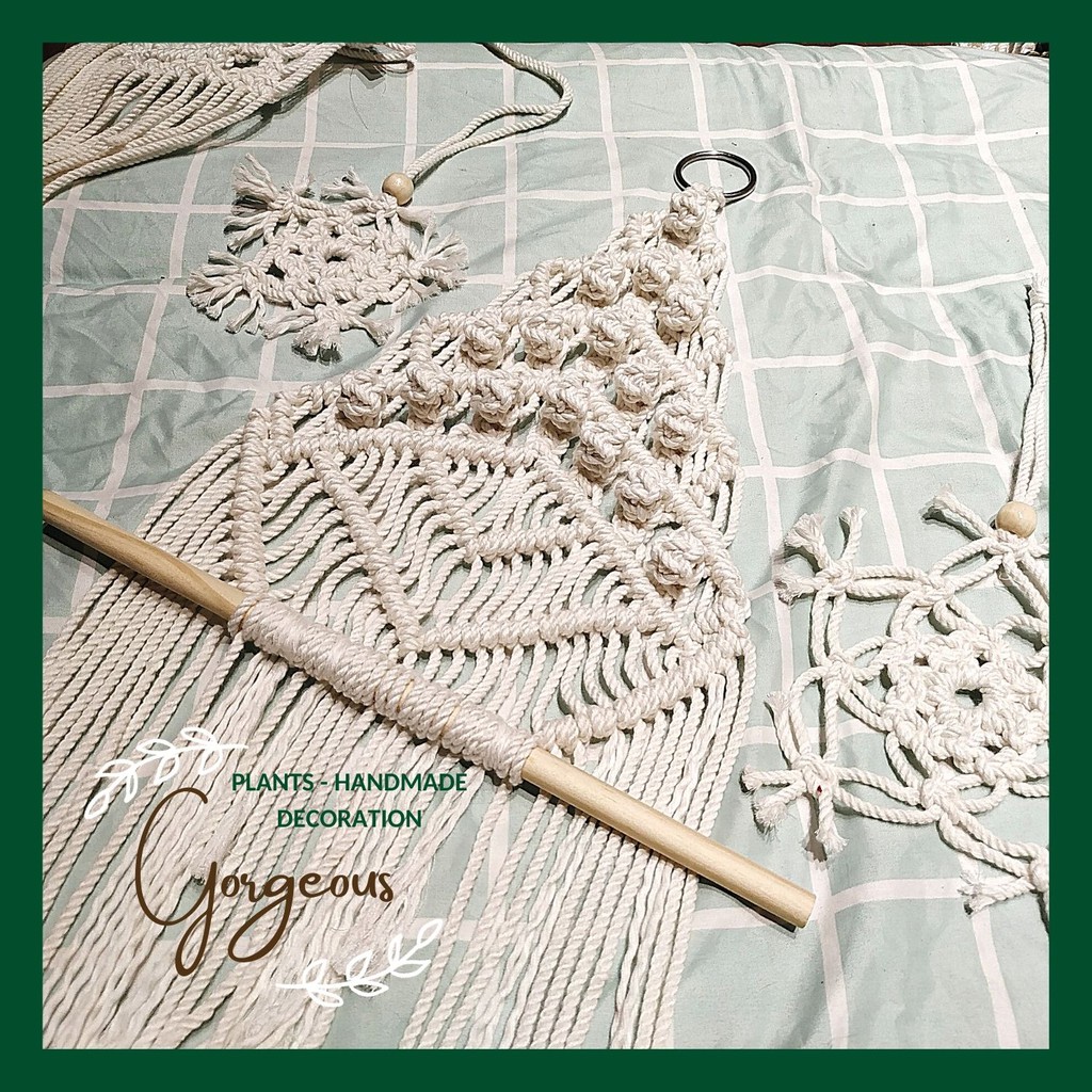 Cây thông noel🌲2 bông hoa tuyết❄️kèm quả châu - Macrame treo tường trang trí giáng sinh xinh xắn decor phòng