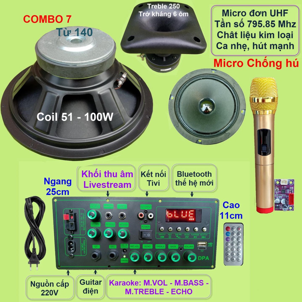 Mạch loa kéo 3 tấc đơn MD9840 150 thu âm LIVESTREAM - DSP lập trình chống hú, chỉnh Bass Treble Micro