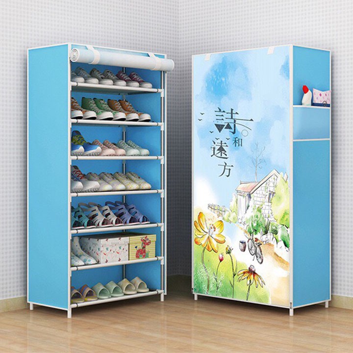 Tủ vải để giày dép họa tiết  xanh 3D 6 tầng cao cấp