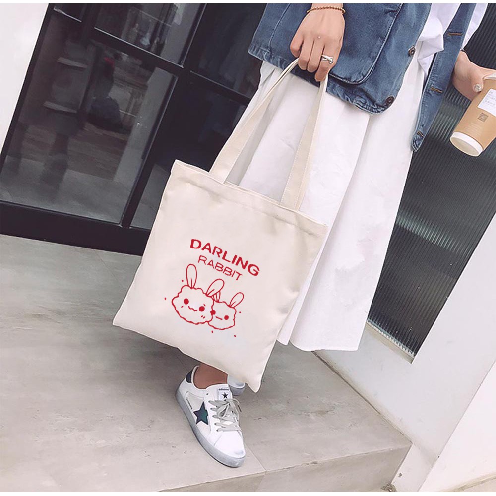 [Mã BMBAU50 giảm 7% tối đa 50K đơn 99K] Túi Tote Vải Mộc GINKO Dây Kéo In Hình Darling Rabbit M17