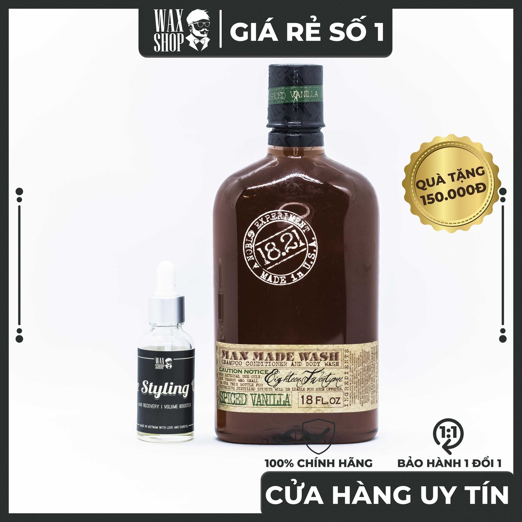 Sữa Tắm Gội Xả 3 in 1 - SPICED VANILLA MAN MADE WASH - 1821 MAN MADE ⚡[Siêu thơm] ⚡Tặng kèm Pre-Styling