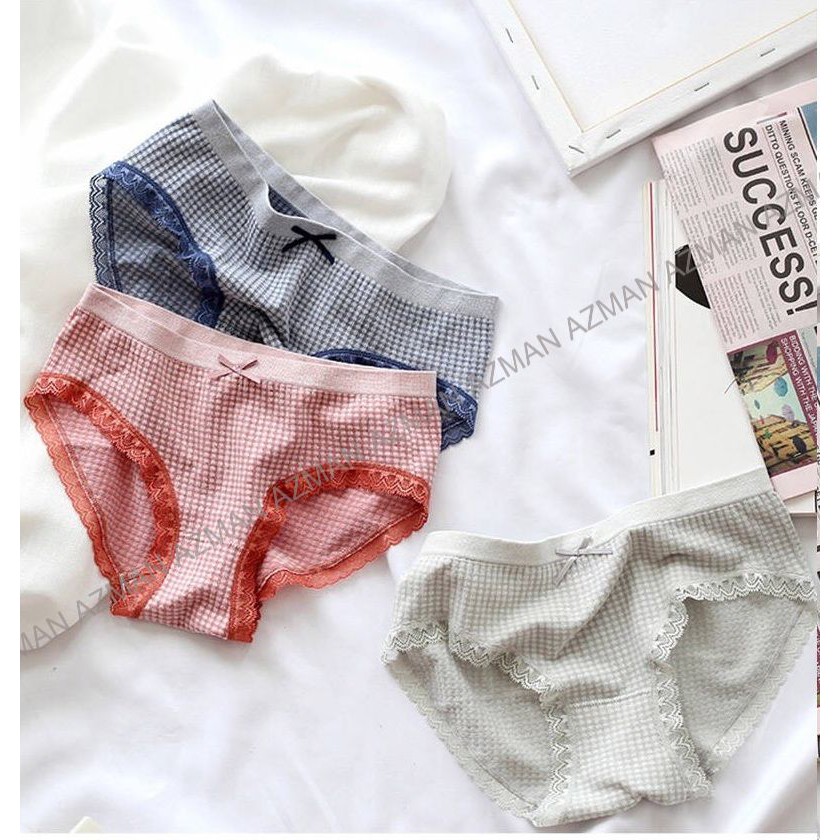 Quần Lót Nữ Cotton Viền Ren Kháng Khuẩn,Quần chip nữ Kẻ ô Cao Cấp Nhiều Màu Dễ Thương QL04