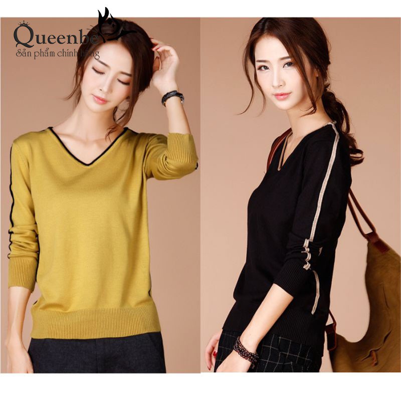 Áo kiểu nữ cổ tim áo len nữ dài tay Queenbe GLA241 Cuocsongvang