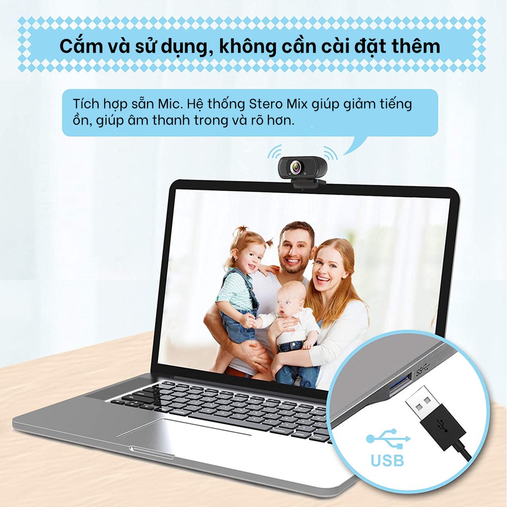 [Mã BMBAU50 giảm 7% đơn 99K] Webcam máy tính FullHD 1080p siêu nét tích hợp mic chống ồn bảo hành 12 tháng