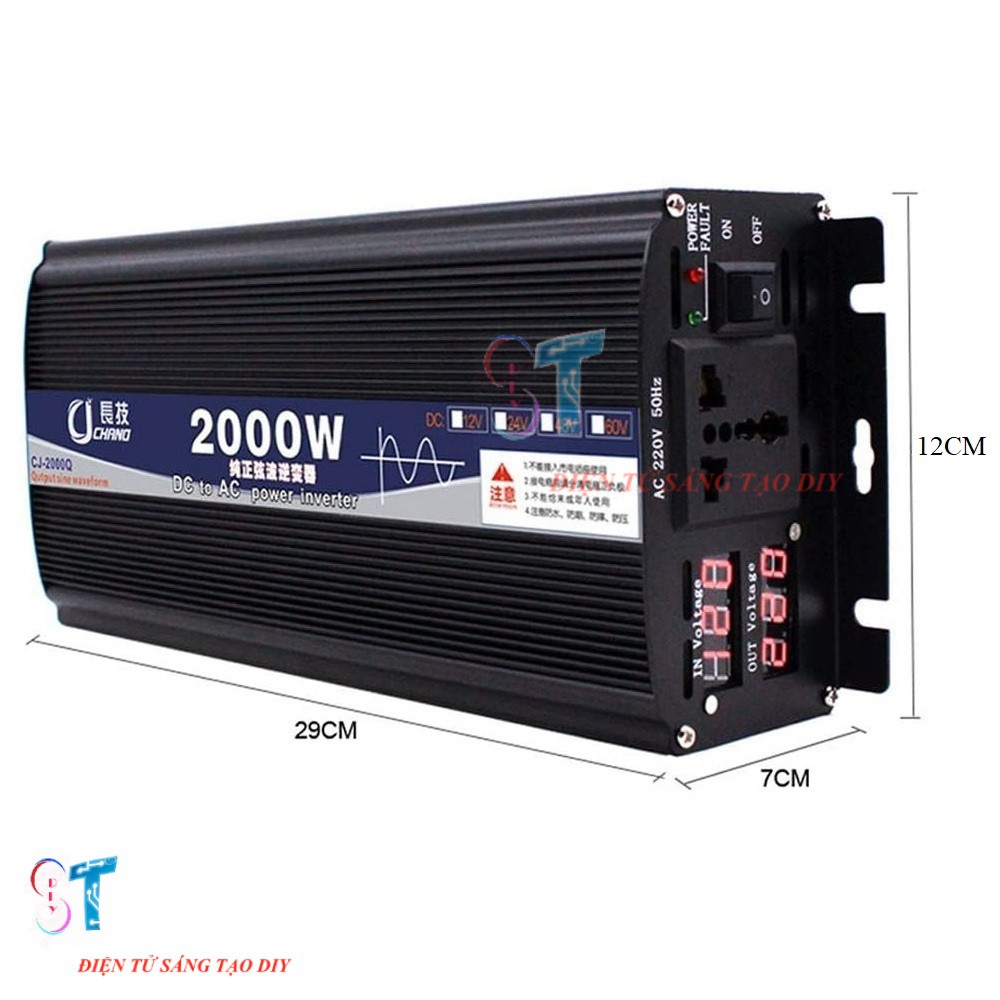 Bộ Inverter Kích Điện 12VDC Lên 220VAC Sin Chuẩn Chano Có LED Hiển Thị 2000W