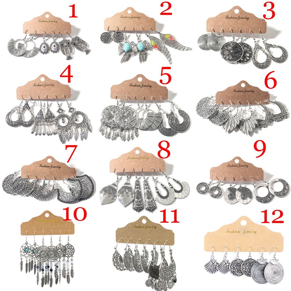 Set 3 đôi bông tai dáng dài phong cách boho thời trang dành cho nữ