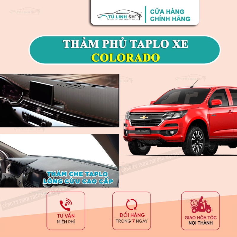 Thảm taplo Chevrolet Colorado bằng lông Cừu 3 lớp hoặc Da Cacbon