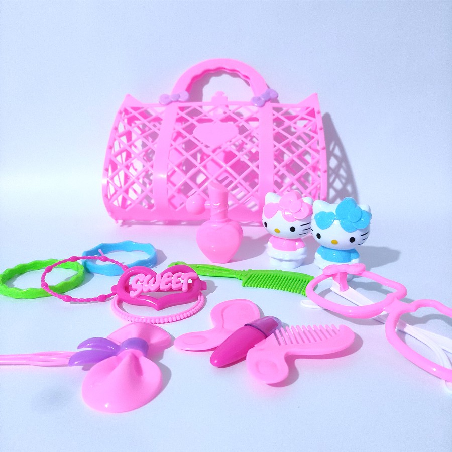 Đồ Chơi Trang Điểm - Giỏ Trang Sức Hello Kitty Dành Cho Bé Gái - Đồ Chơi Nhập Vai 12 Món - Ảnh Shop Tự Chụp