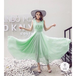 Đầm maxi cổ V cách điệu sang chảnh QC