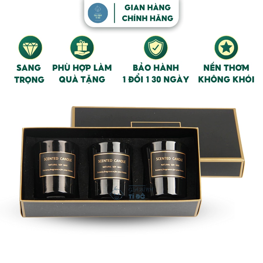 Set 3 Hủ Nến Thơm Tinh Dầu Cao Cấp Không Khói An Toàn Candle Cup Màu Đen Sang Trọng Phù Hợp Làm Quà Tặng