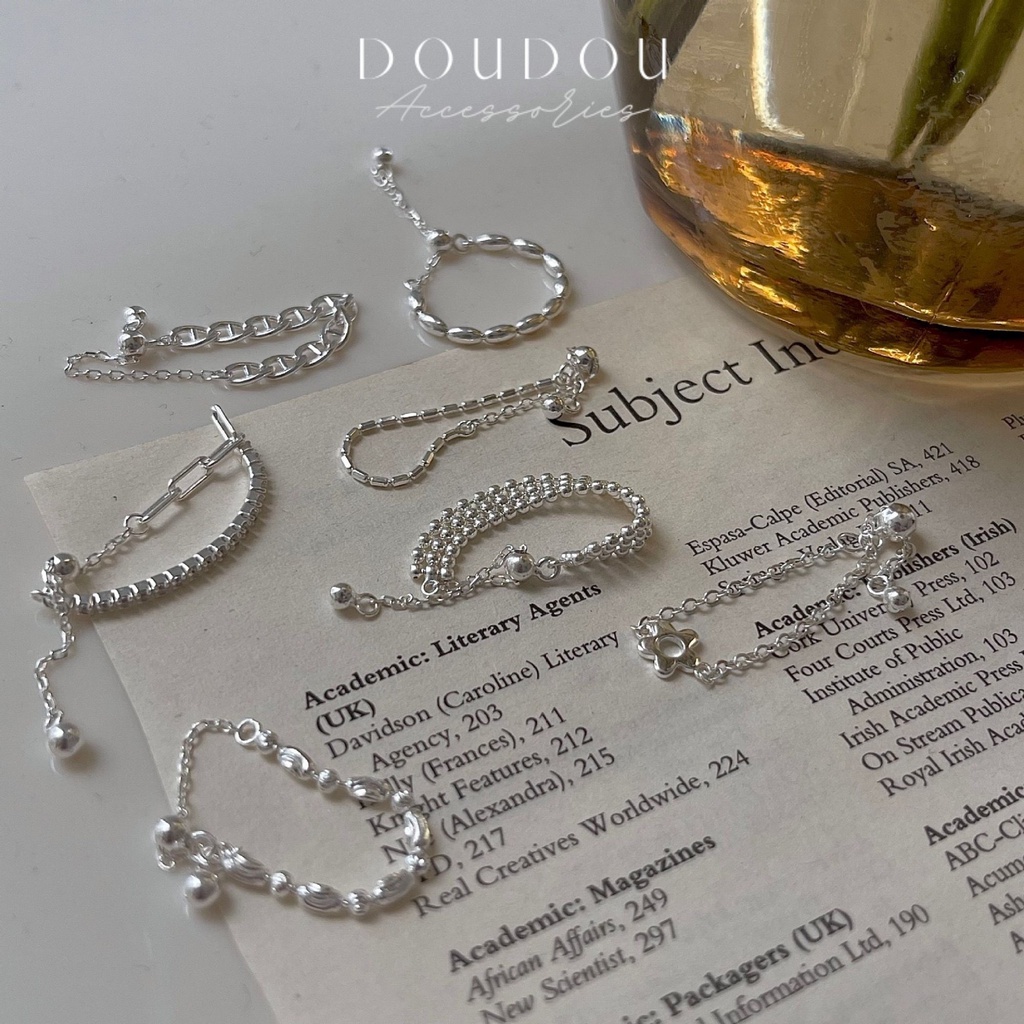 Nhẫn bạc nữ đơn giản DOUDOU Nhẫn dây xích mảnh phong cách Hàn Quốc chất liệu bạc S925 thời trang JZ001
