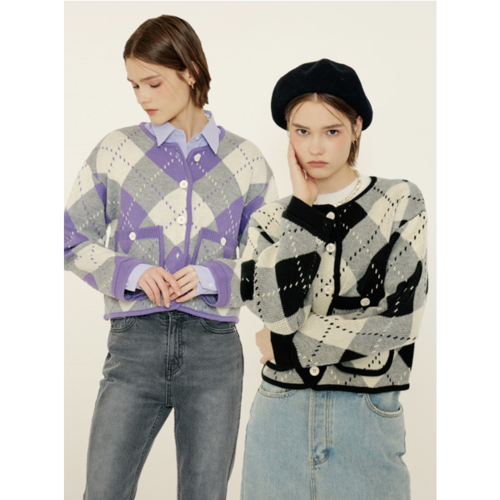 Áo khoác len S22A06005 | Stitch Argyle Cardigan