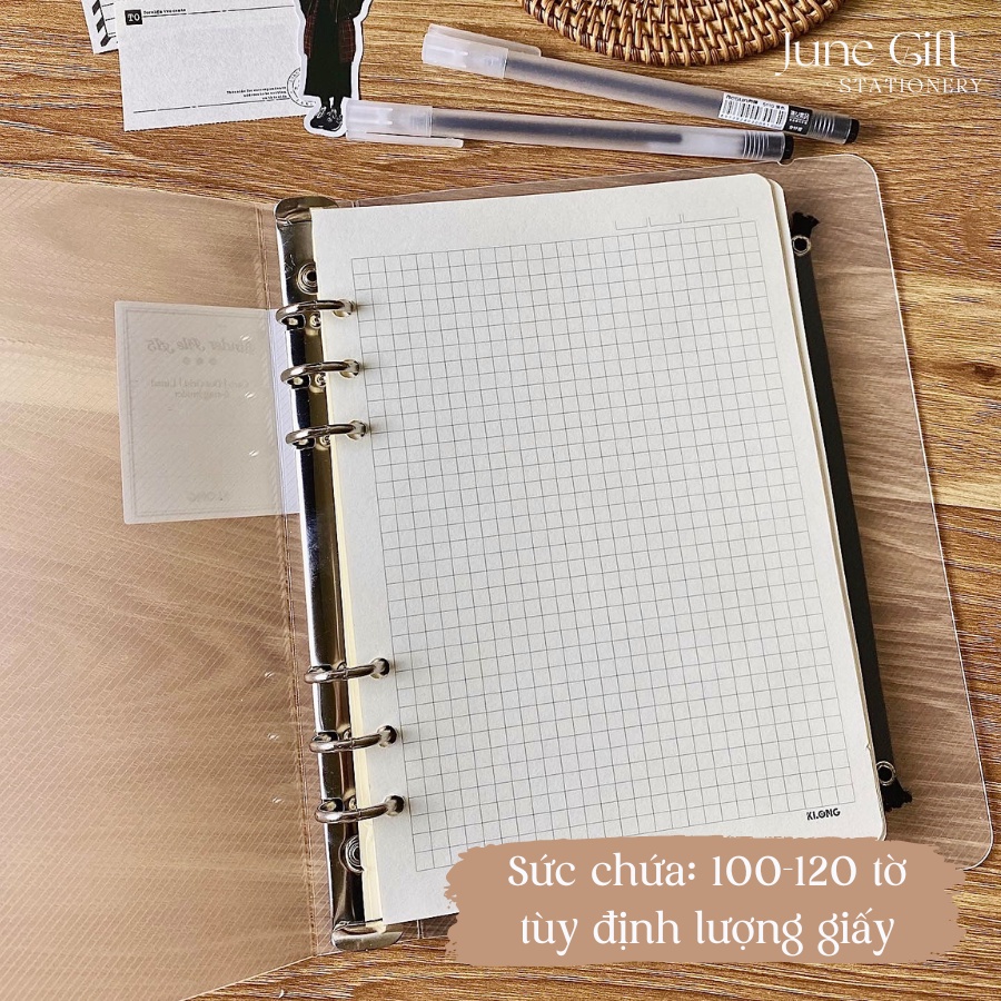 Sổ bìa còng sắt binder nhựa khổ A4/B5/A5 30/26/20 lỗ làm sổ bullet journal