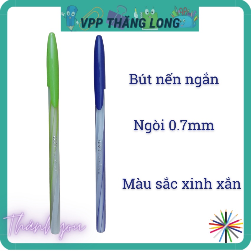 Hộp 30 bút nến ngắn, bút bi Gimy ngòi 0.7mm mực xanh