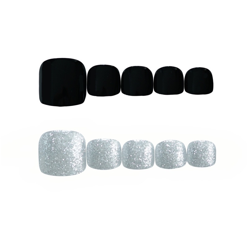 ❤️Set 24 móng chân giả đen nhũ bạc thiết kế sang chảnh Jojo J90 móng giả móng úp nailbox rẻ đẹp thời trang cao cấp❤️