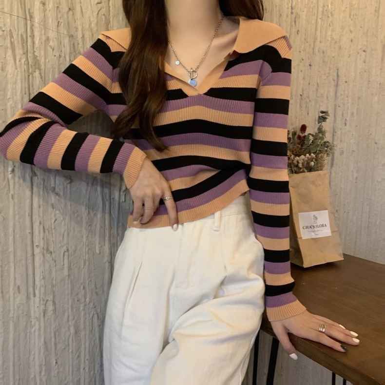 Áo Len Nữ Tay Dài Sọc Ngang Thời Trang Hàn Quốc