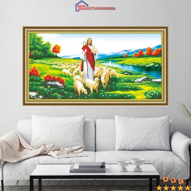 Tranh đính đá, tranh thêu chữ thập chúa chăn chiên