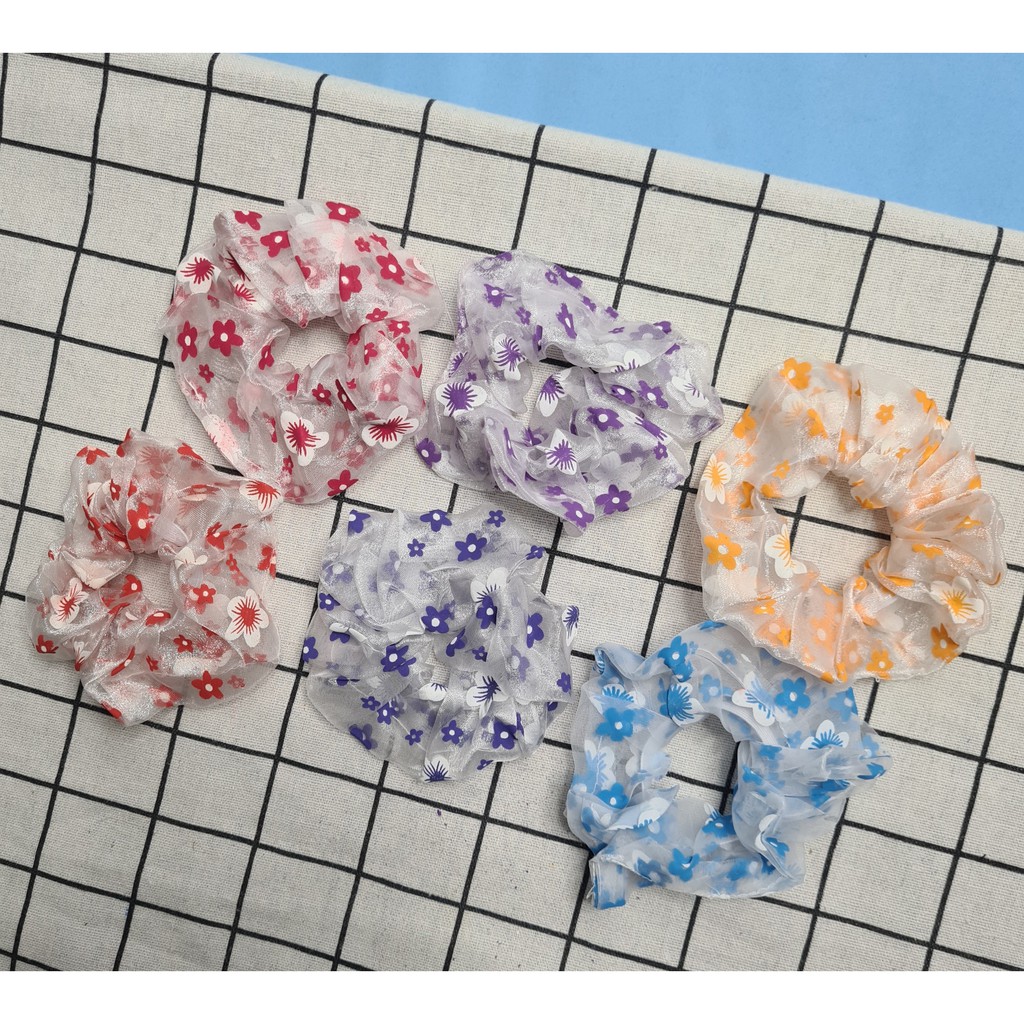 Cột tóc Vải Scrunchies hoa