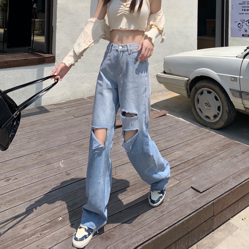 Quần jeans Nữ Lưng Cao Ống Rộng Thời Trang Hàn Quốc Cá Tính