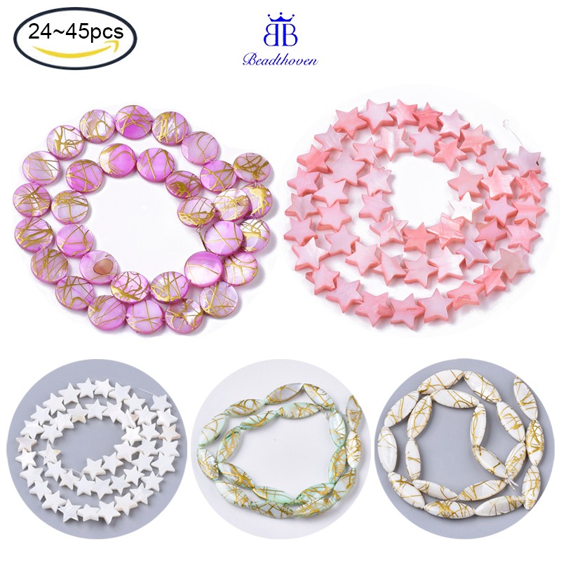 Chuỗi hạt vỏ sò 45 màu trắng 9~10.5x9.5~11.5x2 ~ 3mm lỗ xỏ 1mm tiện dụng