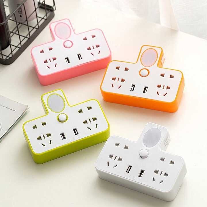 Ổ Điện 4 ổ cắm và 2 Cổng USB Có Đèn Ngủ mang ánh sáng trắng dịu, công tắc nguồn và công tắc đèn riêng biệt