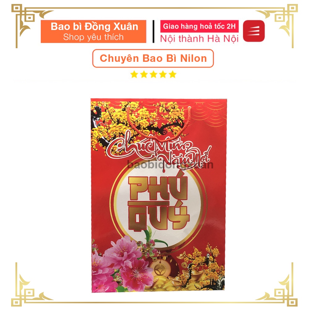 Combo 10 Chiếc Túi Giấy Chúc Mừng Năm Mới, Túi đựng quà tết sang trọng, bao bì giấy đựng hộp quà tết đón năm mới