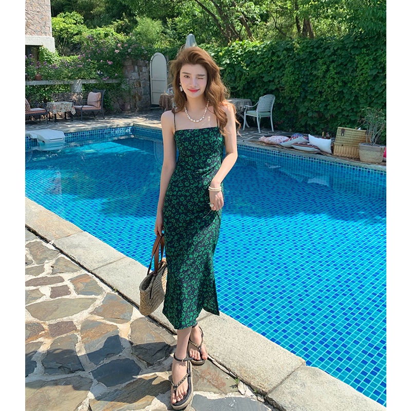 Đầm Hoa Hai Dây Hở Lưng Dáng Ôm Thời Trang Mùa Hè 2022 Cho Nữ