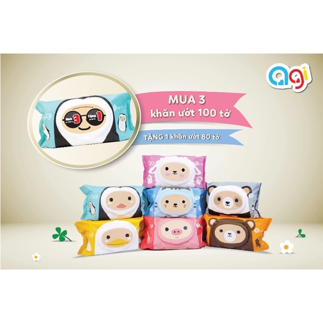[Combo 3 gói tặng 1] Khăn ướt Agi 100 tờ không mùi