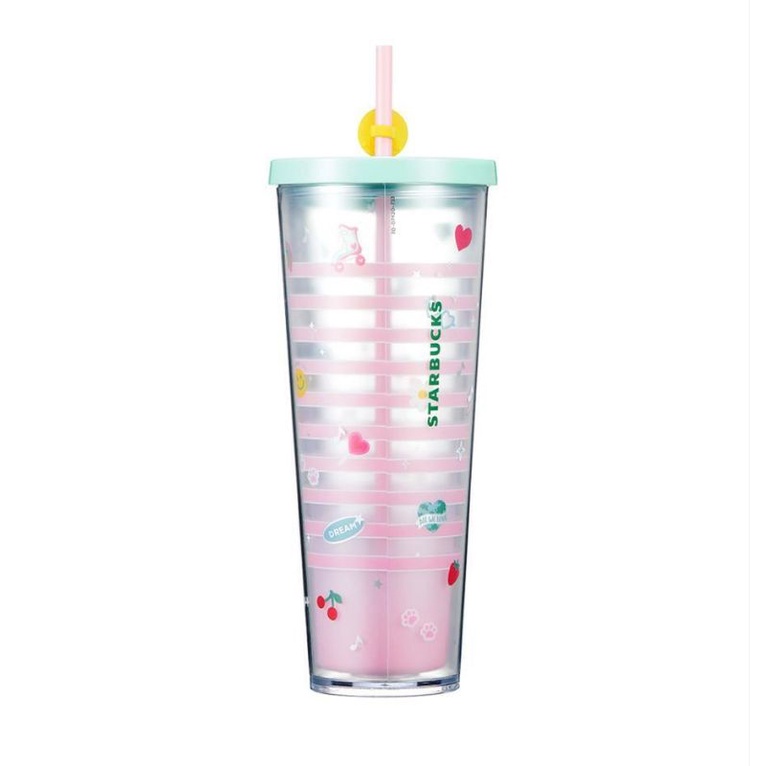 Ly Starbucks Pink Strip Valentine Korea 24oz 710ml