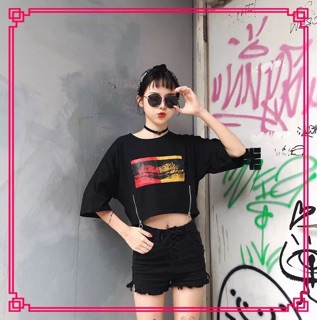 Áo croptop phối dây kéo